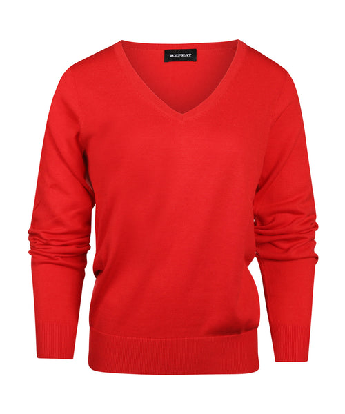 Basic Dames V-hals Pullover Katoenmix | Rood