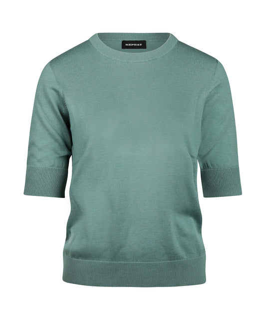 Basic Damenpullover mit kurzen Ärmeln | Grün