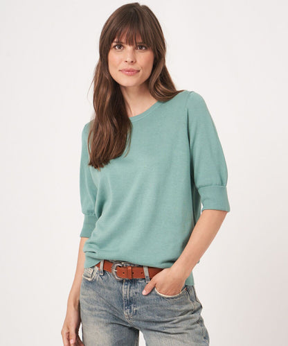 Basic Damenpullover mit kurzen Ärmeln | Grün