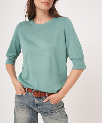 Basic Damenpullover mit kurzen Ärmeln | Grün