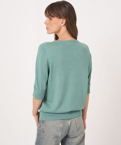 Basic Damenpullover mit kurzen Ärmeln | Grün