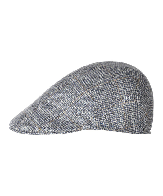 Soft Cap Zijde/Wol Mix | Blauw/Wit/Bruin houndstooth