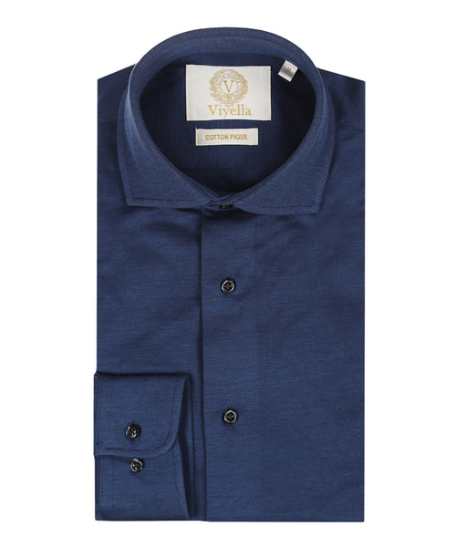 Viyella Knitted Pique Shirt | Navy Blauw