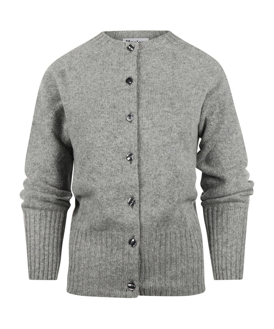 Harley of Scotland Damen-Strickjacke mit Knöpfen, grob gestrickt | Grau