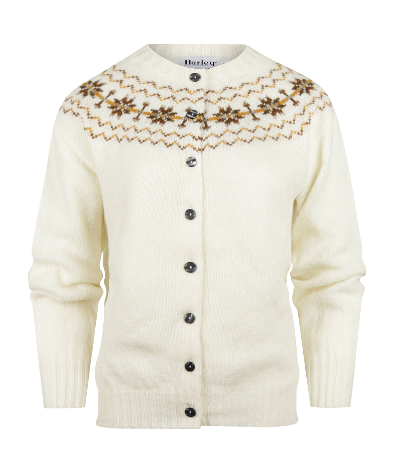 Harley of Scotland Damen-Weste mit Fair-Isle-Knopfleiste | Weiß