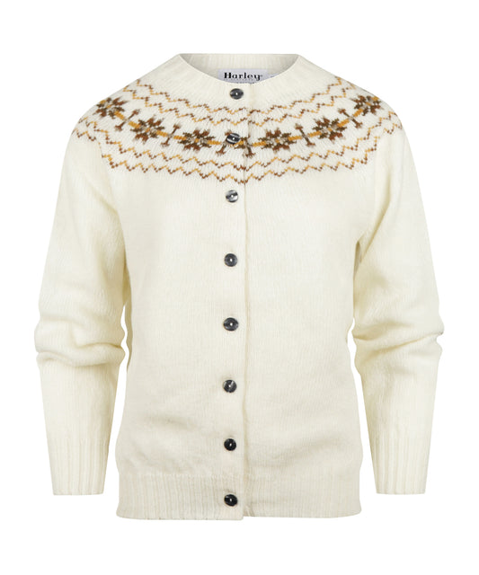 Harley of Scotland Damen-Weste mit Fair-Isle-Knopfleiste | Weiß