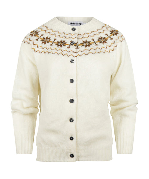 Harley of Scotland Dames Fair Isle Knoopvest | Wit