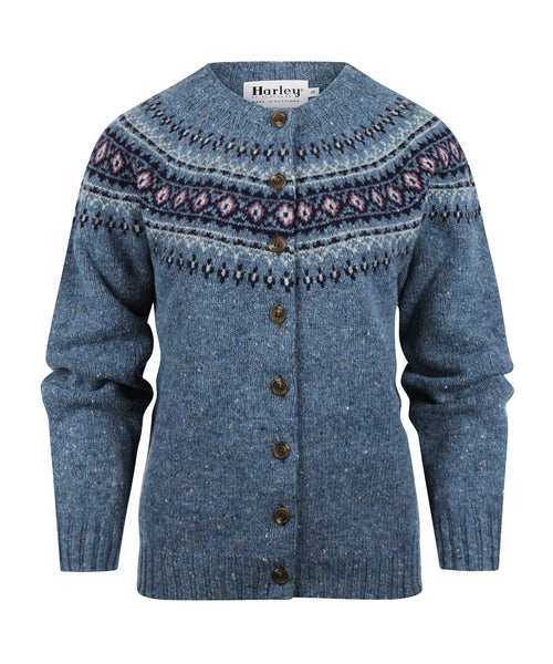 Harley of Scotland Women's Fair Isle Button Cardigan | Denim Blue