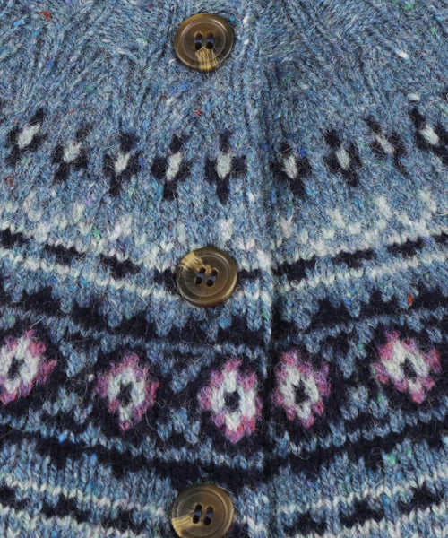Harley of Scotland Women's Fair Isle Button Cardigan | Denim Blue