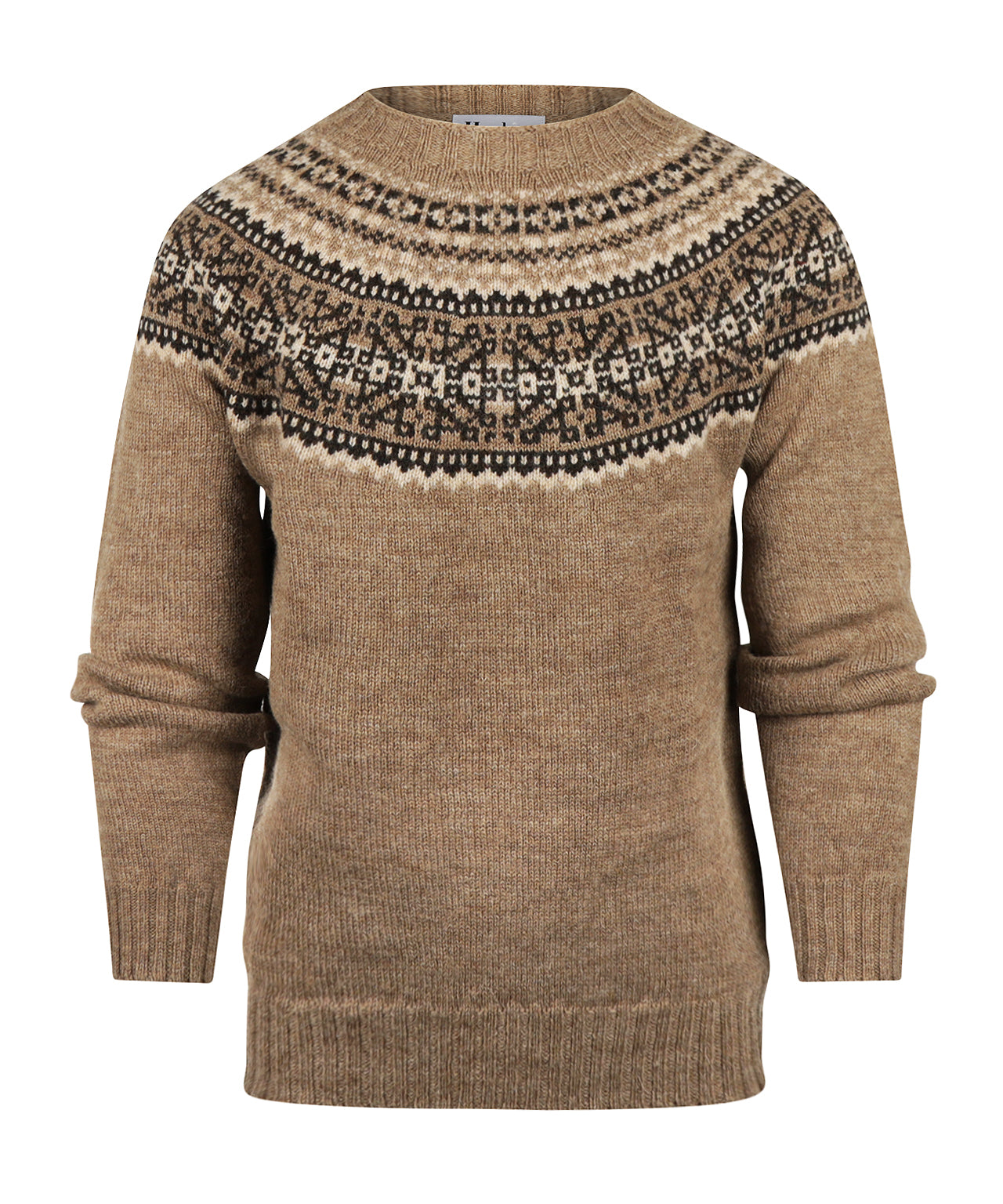 Harley of Scotland Round Neck Fairisle Pullover | Brown