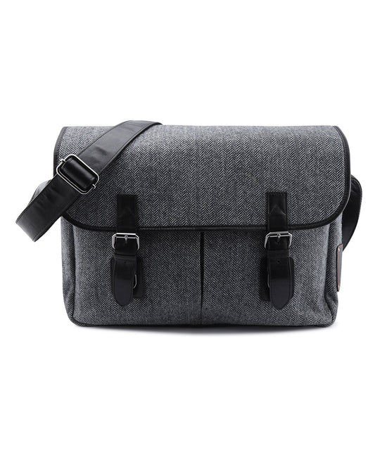 Laptoptasche aus Tweed mit Leder | Schwarz