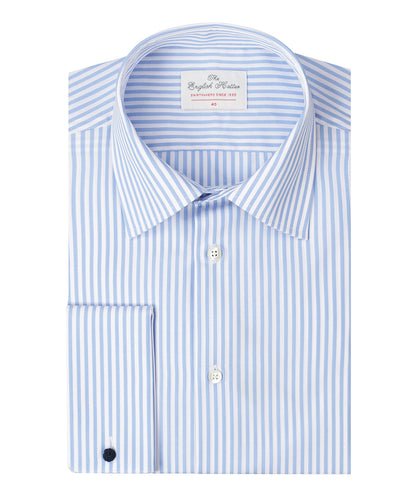 Shirt Dubbele Manchet | Lichtblauw Streep