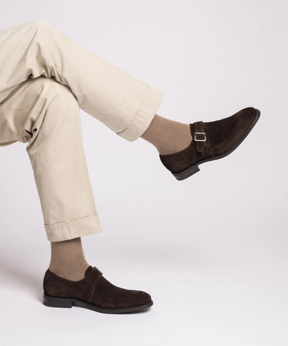 Loake 357 Monk Strap Shoe, Suede | Brown