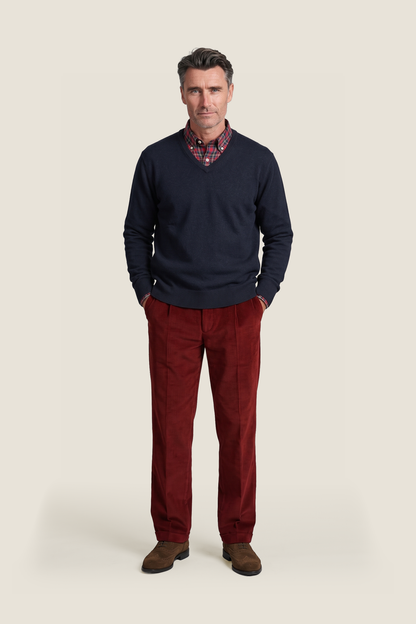 William Lockie V-Ausschnitt-Pullover aus Lammwolle | Oxfordblau
