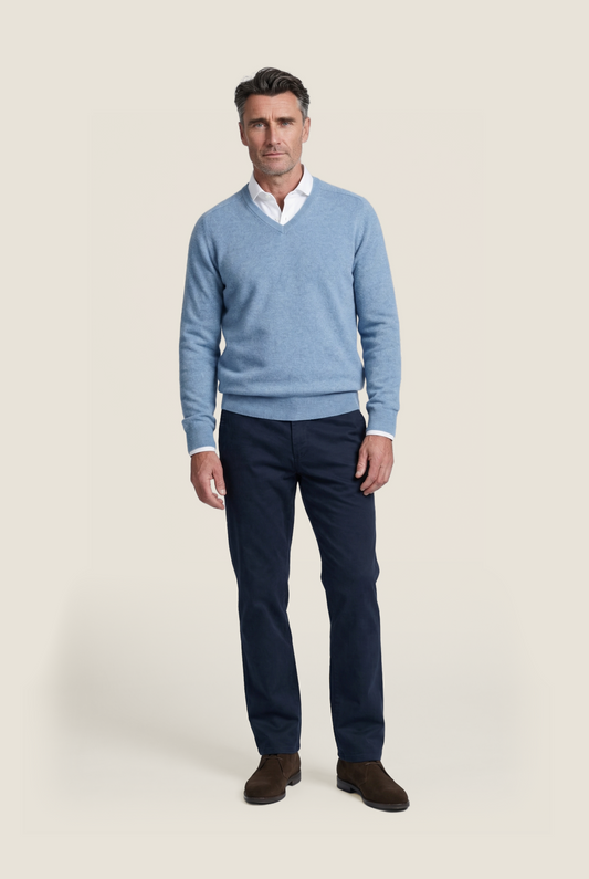 Classic Lambswool v-neck sweater | Blue