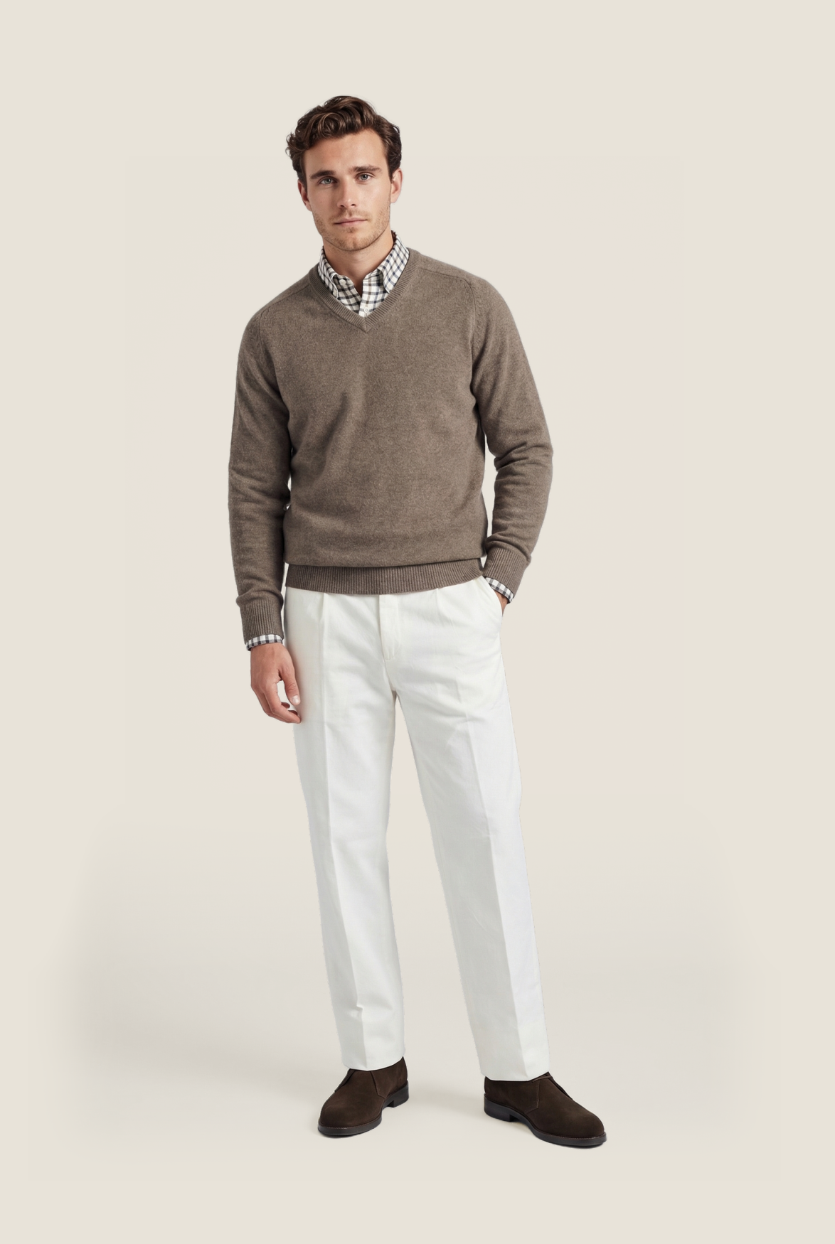 Classic Lambswool v-neck sweater | Brown