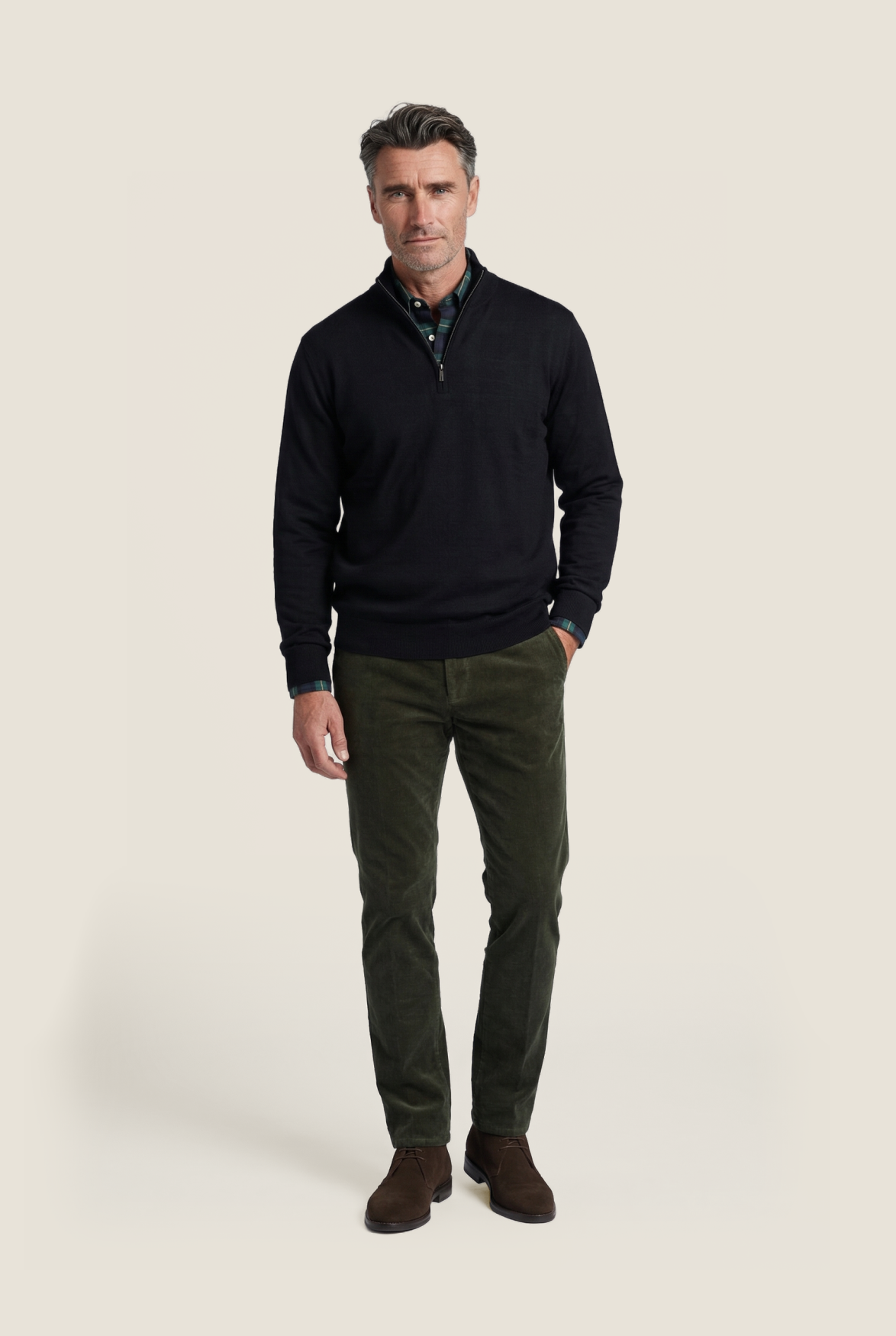 Pullover Merino wool zip collar | Navy