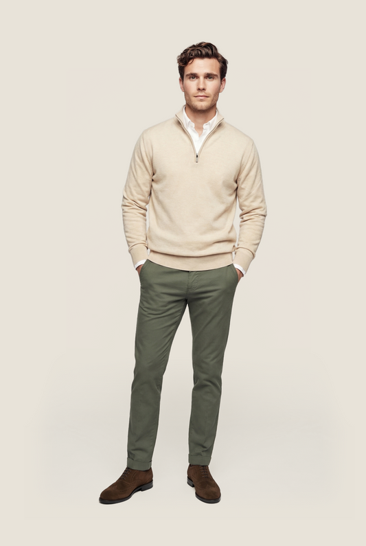 Merino wool zip collar sweater | Beige