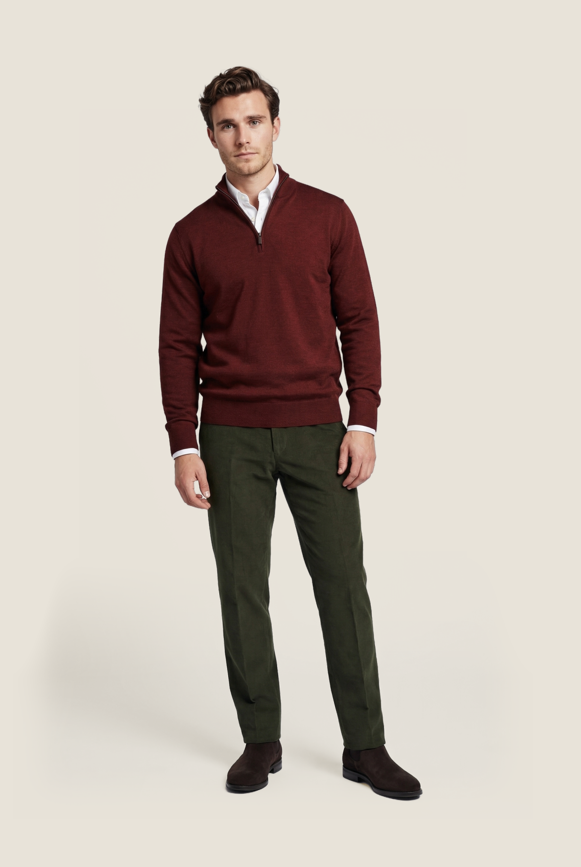 Merino wool sweater with zip collar | Bordeaux