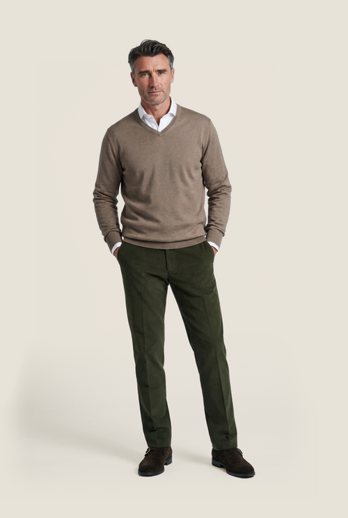 Pullover V-Neck Cotton/Cashmere | Brown