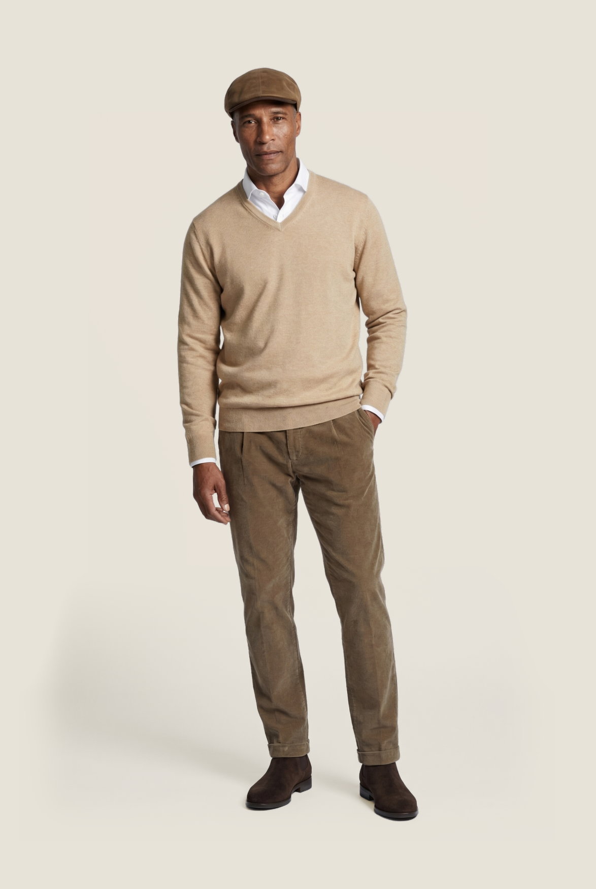 Pullover mit V-Ausschnitt, Baumwolle/Kaschmir | Braun