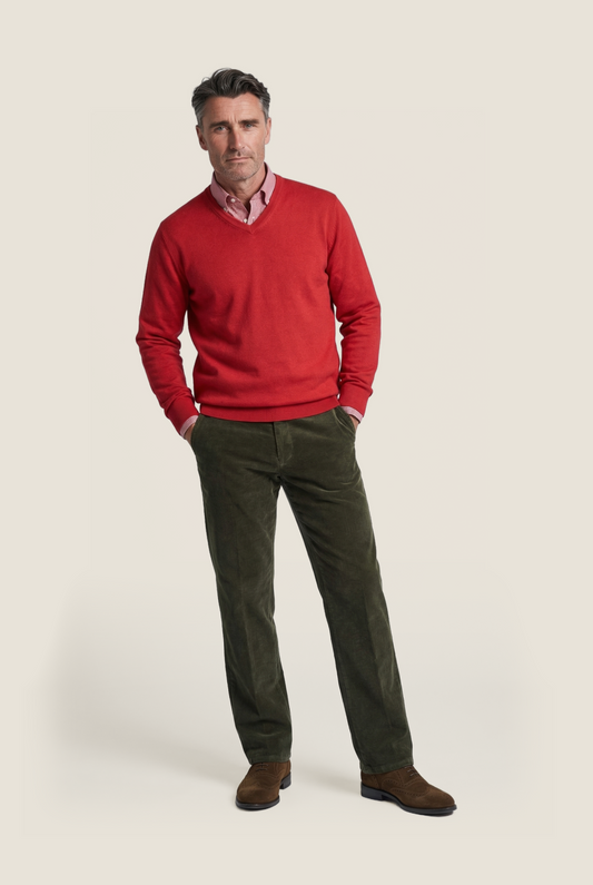 Pullover mit V-Ausschnitt, Baumwolle/Kaschmir | Rot