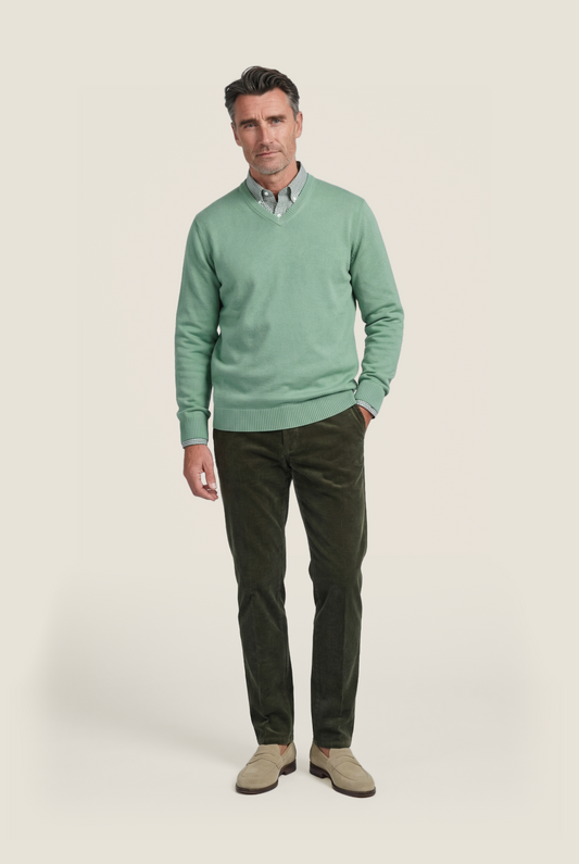 Cotton v-neck sweater | Green