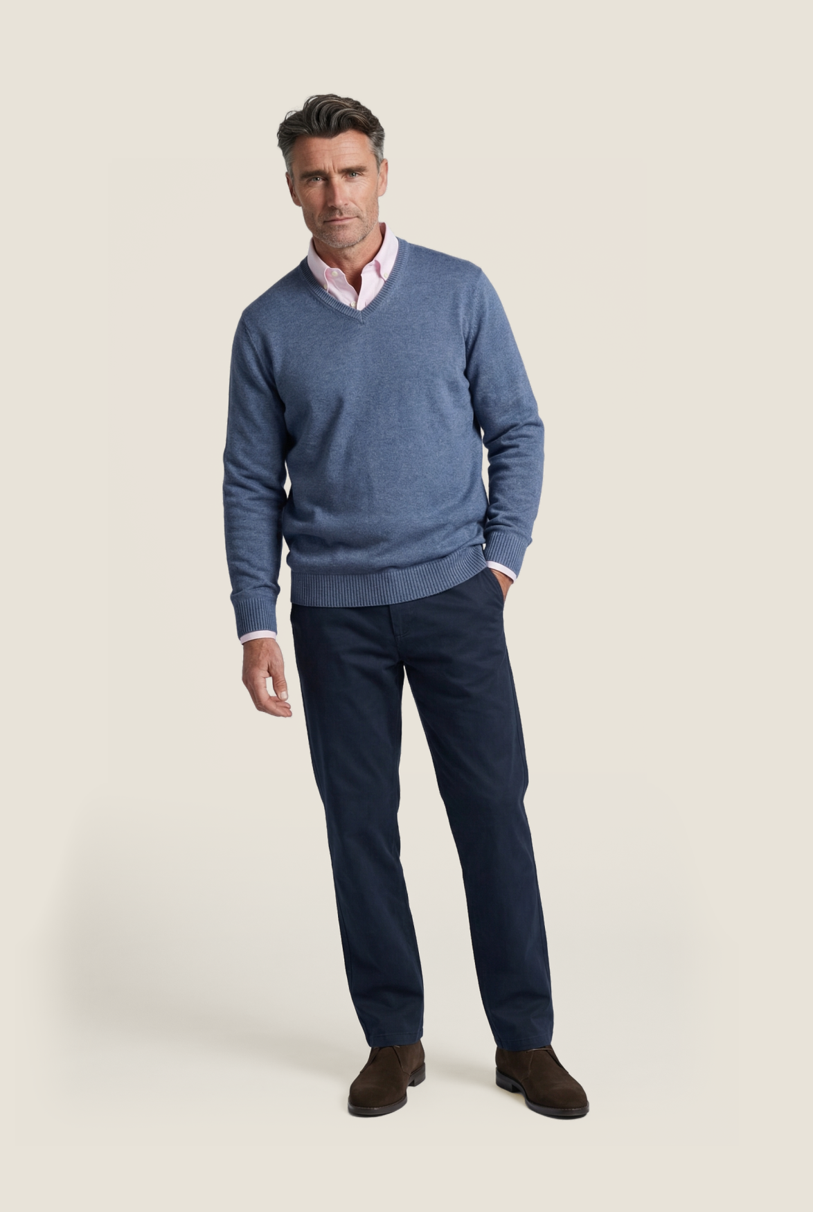 Baumwollpullover mit V-Ausschnitt | Blau