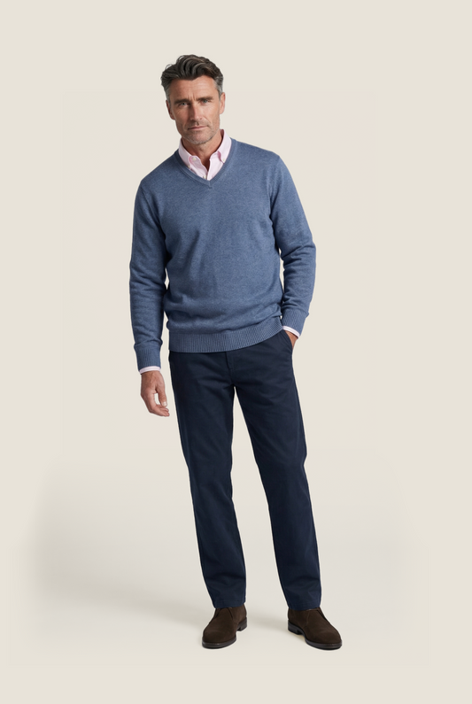 Cotton v-neck sweater | Blue
