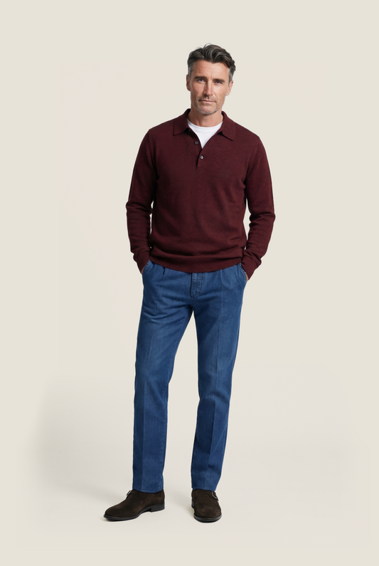 Pullover polo merino wool | Bordeaux