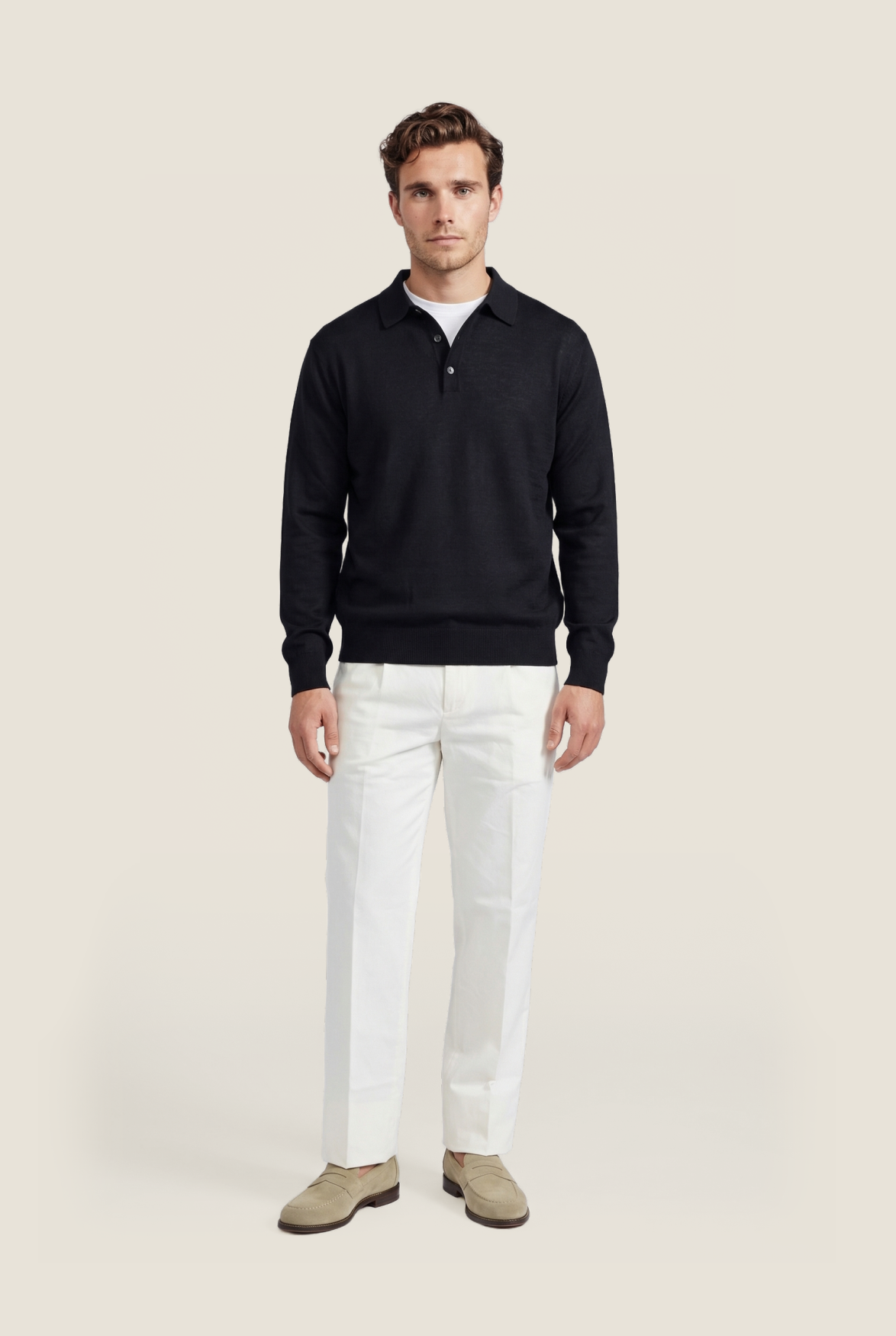Pullover polo merino wool | Navy