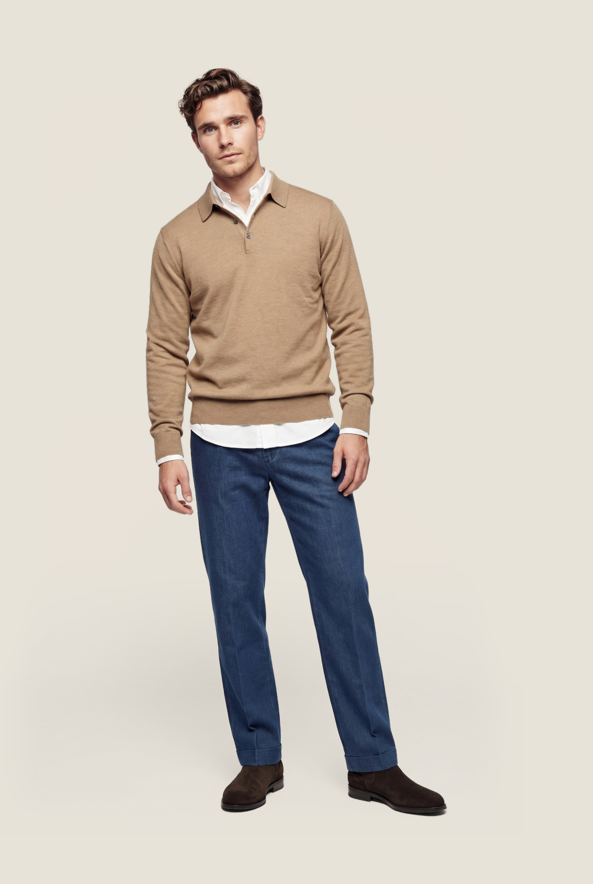 Merino Polo Pullover | Camel