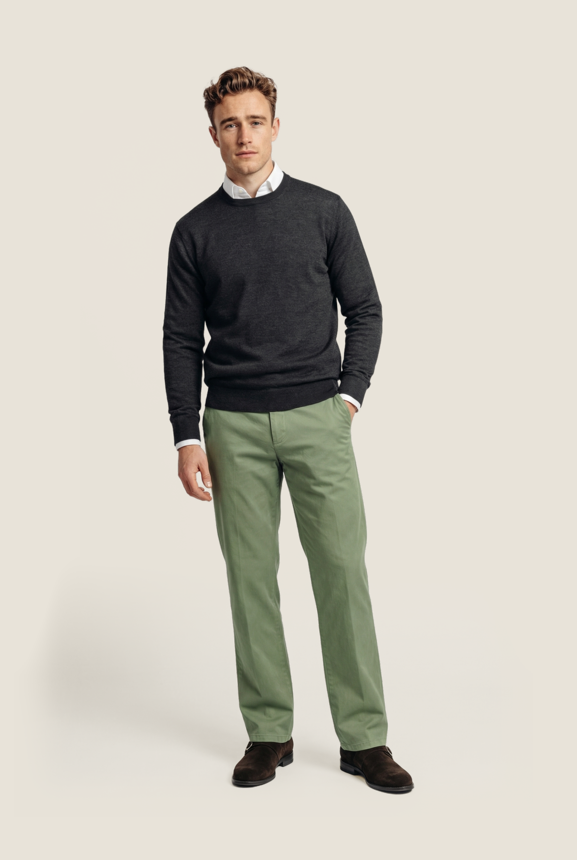 Merino wool round neck sweater | Charcoal