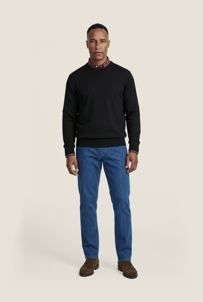 Merino Ronde Hals Pullover | Zwart