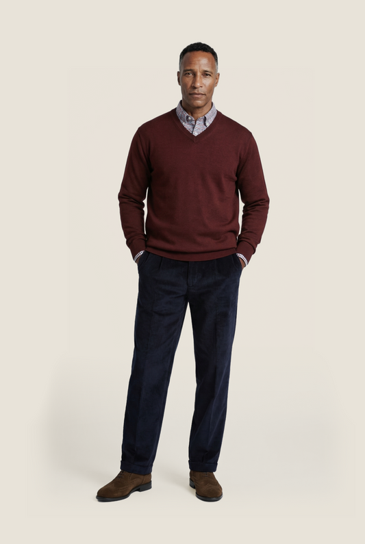 Pullover merino wool v-neck | Bordeaux