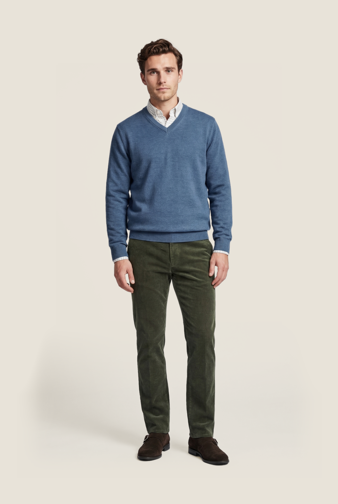 Merino V-Hals Pullover | Staal Blauw Melange
