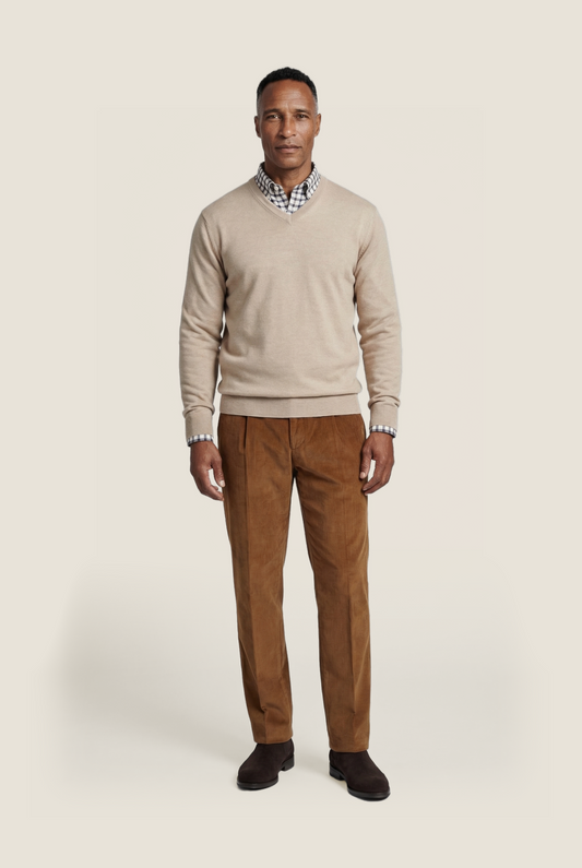 Pullover merino wool v-neck | Beige