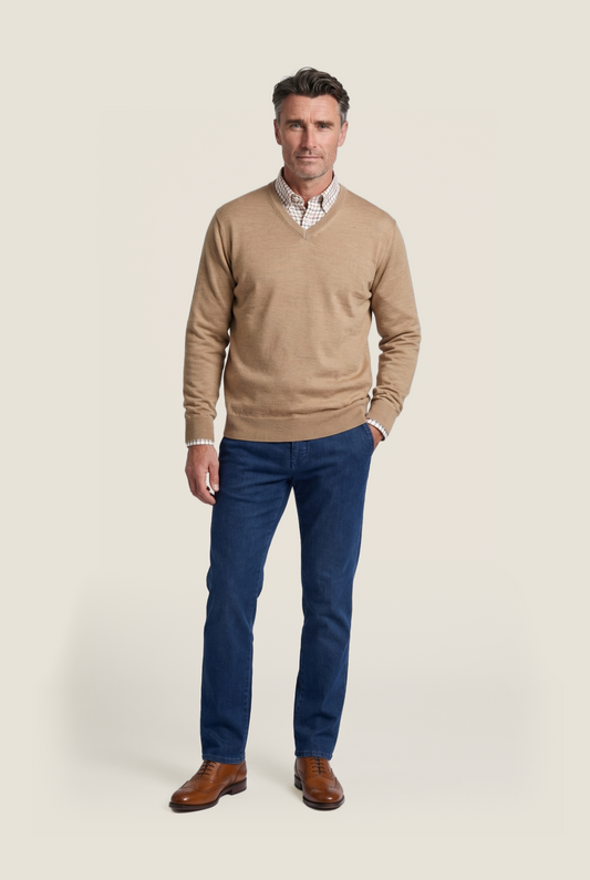 Merino wool v-neck sweater | Brown