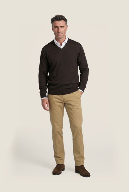 Merino V-Hals Pullover | Donker Bruin