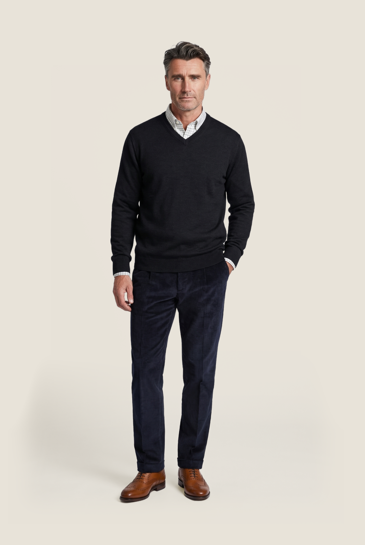 Merino wool v-neck sweater | Blue-grey