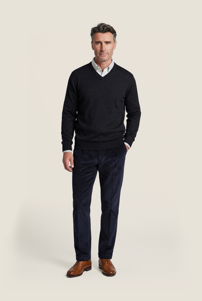 Merino wool v-neck sweater | Blue-grey