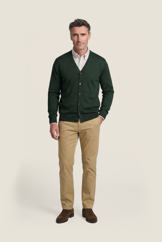 Cardigan mit Knöpfen, feine Merinowolle | Grün