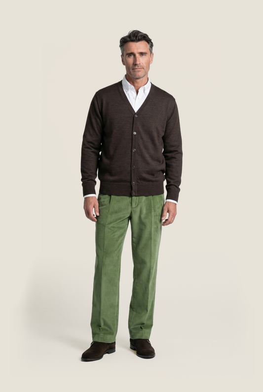 Cardigan mit Knöpfen, feine Merinowolle | Dunkelbraun