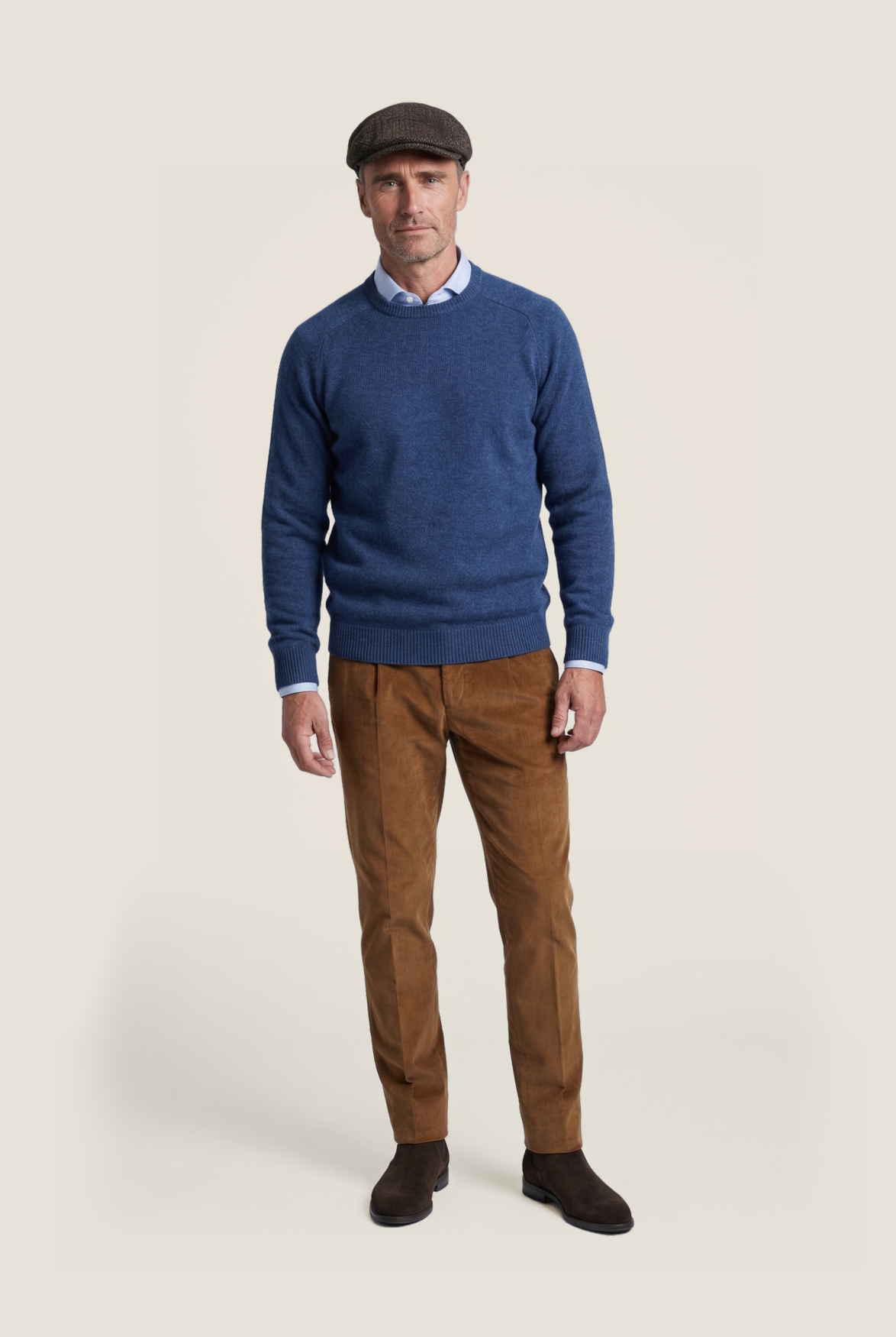 Lamswol Ronde Hals Pullover | Blauw Melange