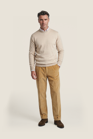 Merino wool round neck sweater | Beige